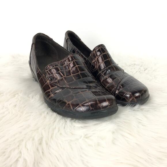 Clarks 8.5 M Womens Brown Croc Print Comfort Clogs Shoes - Picture 1 of 8